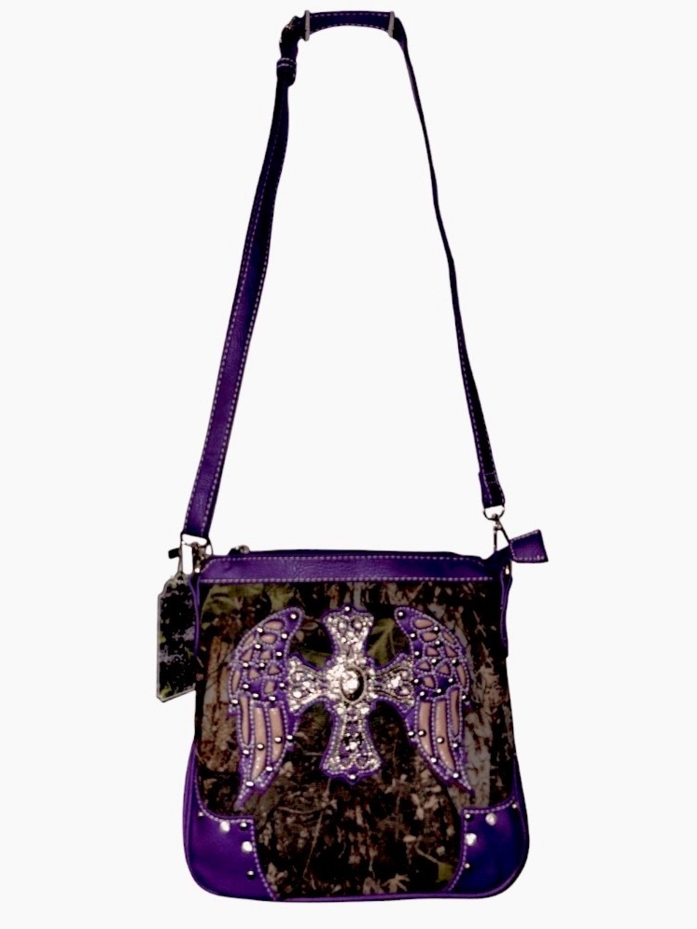 Cowgirl Trendy C&C Purple/ Camo &Bling western-style crossbody bag